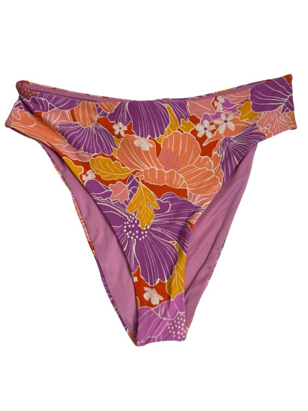 Roxy NEW Bell Bottom Blooms High Waist Bikini Junior XL Moderate Coverage Purple